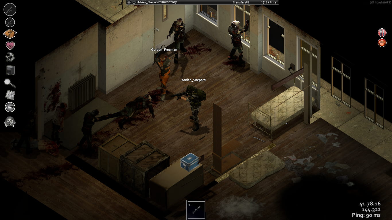 Gordon Freeman and Adrian Shepard battle zombified Metrocops in a 3rd person isometric angle to replicate Project Zomboid gameplay