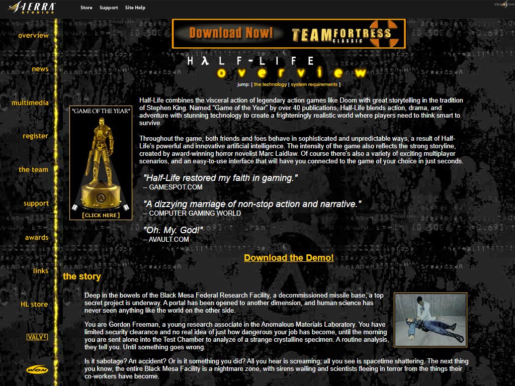 never obsolete - Half-Life's Steam store page in 2008