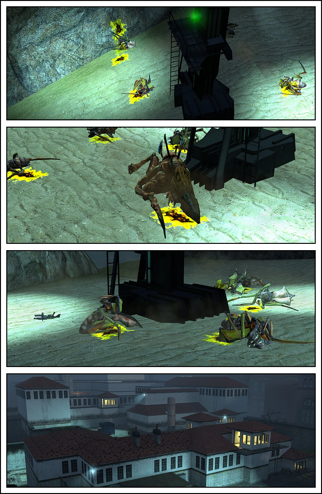 The carcasses of multiple antlions and one Antlion Guard lie dead and bloodied on the sand. Nova Prospekt calms down.