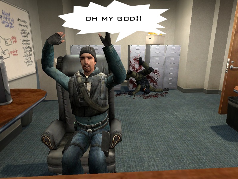 Jeff exclaims oh my god as a dead counter-terrorist falls to the floor next to him.
