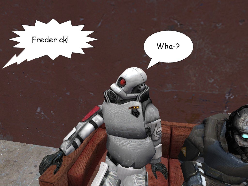 Someone calls out to Frederick, who looks over in confusion.