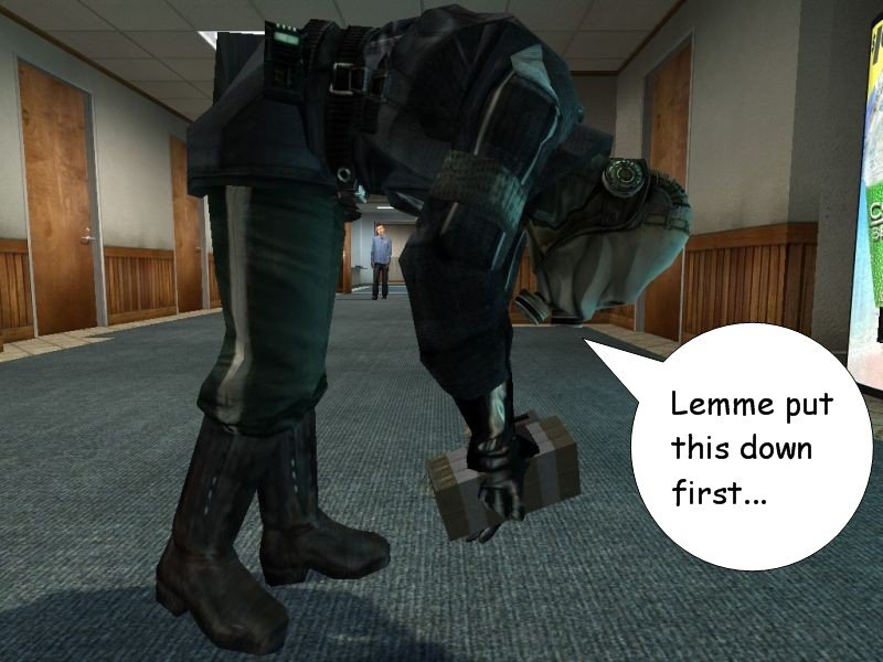 Kenny puts down the bomb before approaching the vending machine, as a civilian approaches.