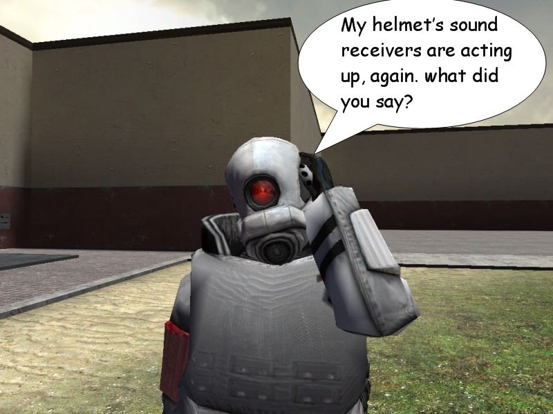 Frederick checks his helmet's sound receivers, noting that they are acting up again, then asks Couper what he said.