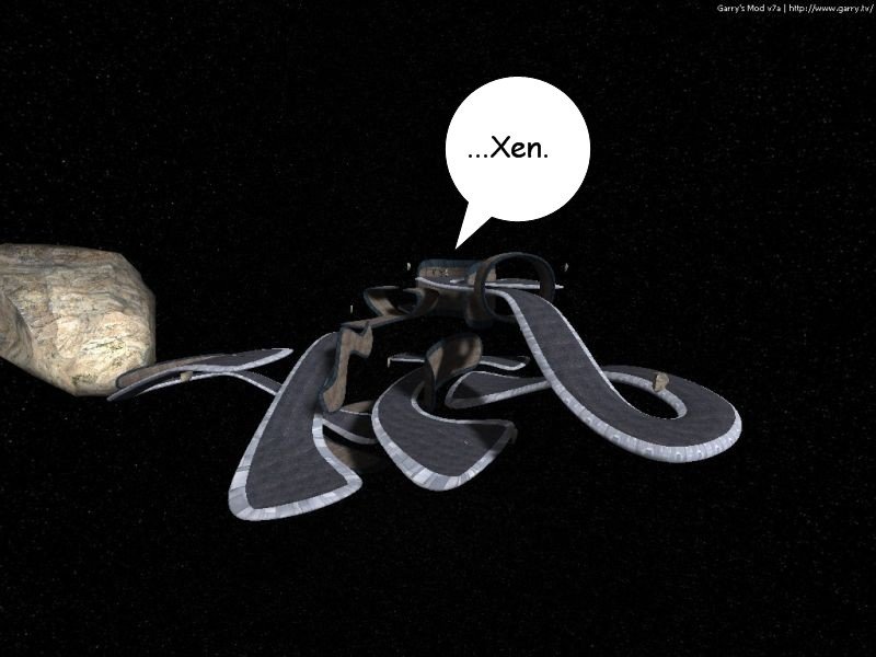 Frederick completes his sentence by saying they are in Xen. They are on a strange Mobius strip like road in the middle of space, with a gigantic rock floating nearby.