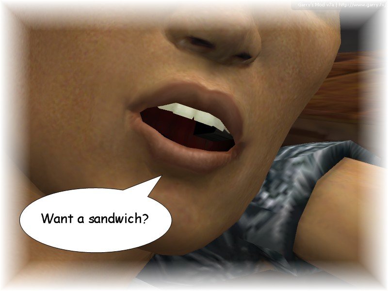 Alyx Vance seductively asks Kenny if he wants a sandwich in his daydream.