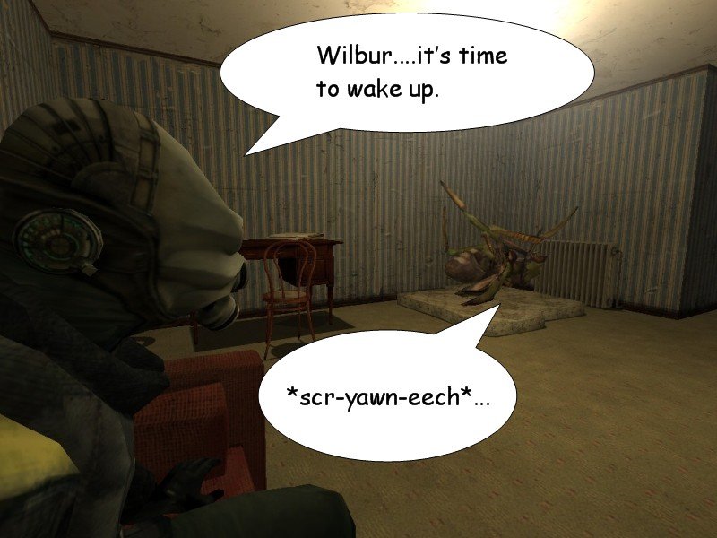 Kenny tells Wilbur it's time to wake up. Wilbur yawns in the middle of a screech.