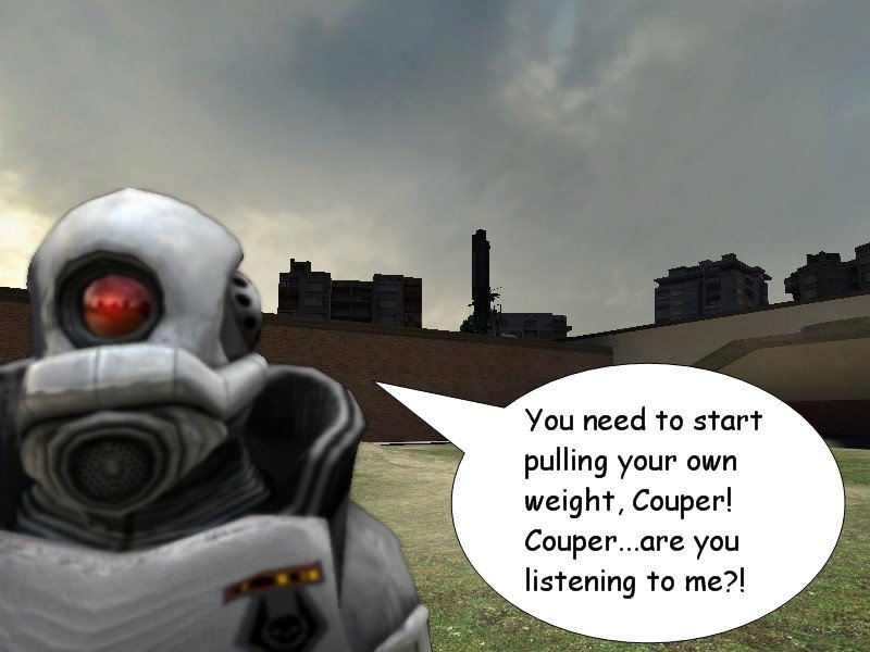 Frederick keeps arguing that Couper needs to start pulling his own weight. The strange machine can be seen over his shoulder. Frederick realizes that Couper is not listening to him.