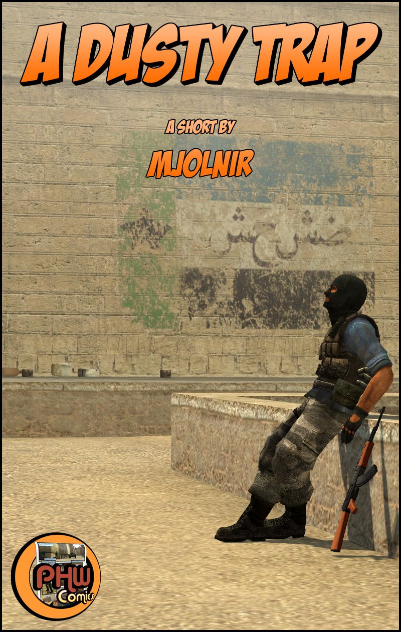 A Phoenix Connexion terrorist is resting peacefully in the Counter-Strike map DE Dust, his Kalashnikov automatic rifle lying nearby.